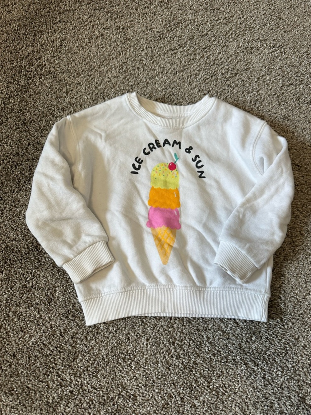 Zara White Sweatshirt with Ice Cream Graphic - Yellow & Pink Accents